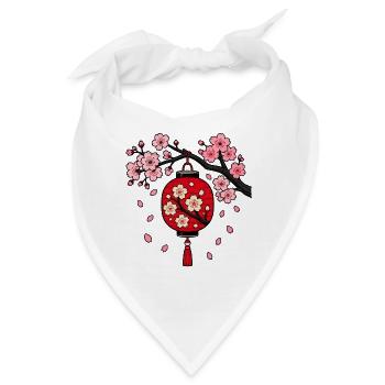 Japanische Lampion Sakura Kirschblüte Vektor Shirt - Bandana - Weiß - Vorne