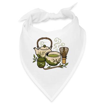 Japanisches Tee Set Matcha Besen Zen Vektor Shirt - Bandana - Weiß - Vorne