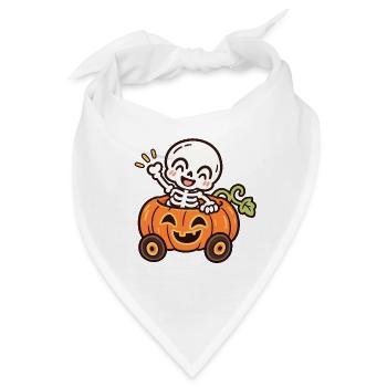 Lustiges Skelett im Kürbisauto – Halloween - Bandana - Weiß - Vorne
