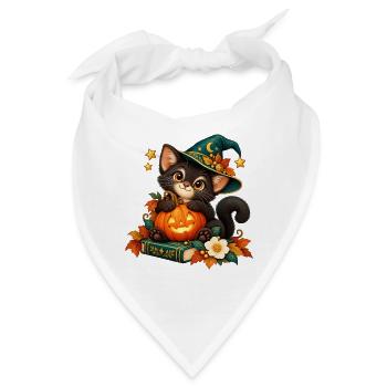 Halloween-Katze mit verzaubertem Kürbis - Bandana - Weiß - Vorne