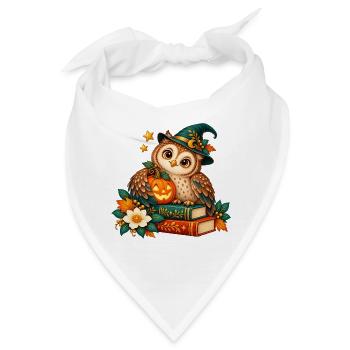 Halloween-Eule zwischen Büchern und Kürbis - Bandana - Weiß - Vorne