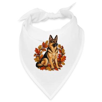 Schäferhund im Herbst - Hund mit Eichenlaub - Bandana - Weiß - Vorne