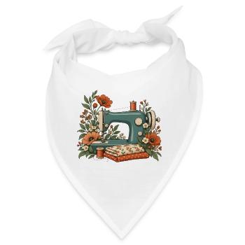 Nähmaschine mit Blumen - Vintage Nähen - Bandana - Weiß - Vorne