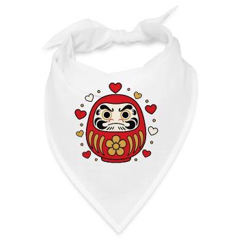Daruma Puppe Herzen Japan Glücksbringer Shirt - Bandana - Weiß - Vorne