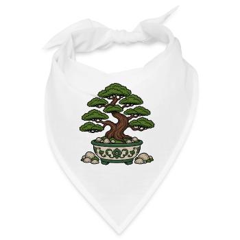 Bonsai Baum Schale Steine Zen Natur Vektor Shirt - Bandana - Weiß - Vorne