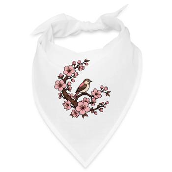 Kirschblüte Vogel Sakura Japan Natur Vektor Shirt - Bandana - Weiß - Vorne