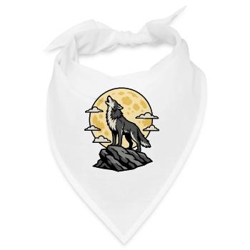 Heulender Wolf Vollmond Nacht Wildnis Vektor Shirt - Bandana - Weiß - Vorne