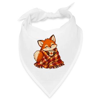 Fuchs mit Herbstschal und Kaffee - Bandana - Weiß - Vorne