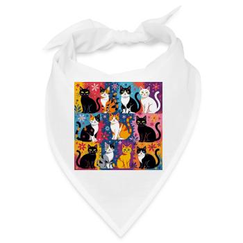 Katzenkunst "Bunt und Floral" - Bandana - Weiß - Vorne