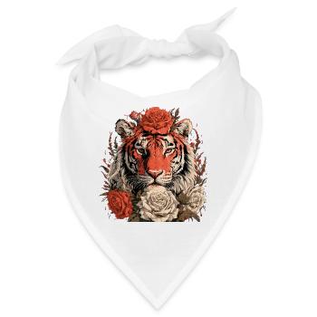 Tiger mit Blumenkrone - Bandana - Weiß - Vorne