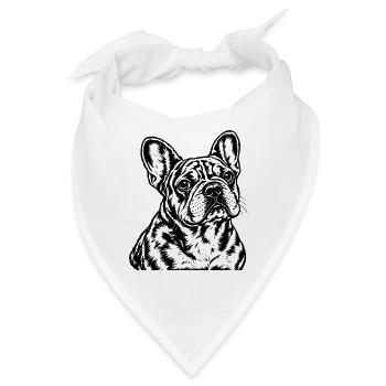 Französische Bulldogge – Schwarz Weiß Porträt - Bandana - Weiß - Vorne
