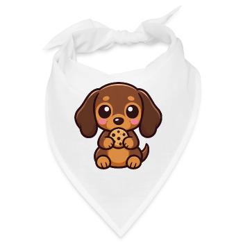Dackel Hund Cartoon Kawaii Süßigkeit - Bandana - Weiß - Vorne