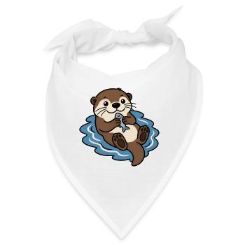 Otter Fisch Wasser Niedlich Tier Vektor Shirt - Bandana - Weiß - Vorne