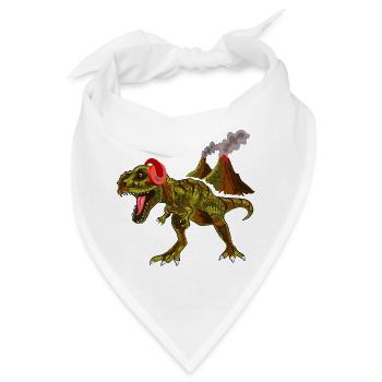 Dinosaurier mit Kopfhörern vor Vulkan - Bandana - Weiß - Vorne