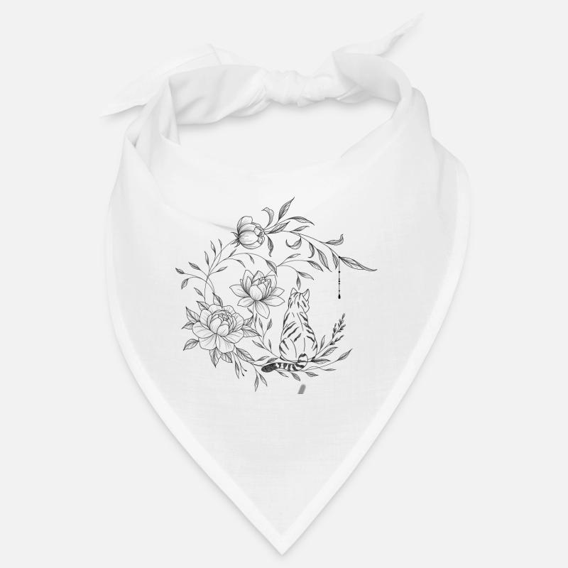 Chat assis sur une lune florale, composition flora Bandana