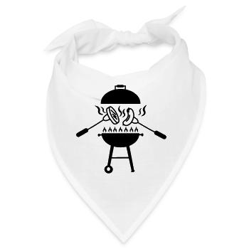 BBQ-Grill darüber Gabeln mit Wurst und Hamburger - Bandana - Weiß - Vorne