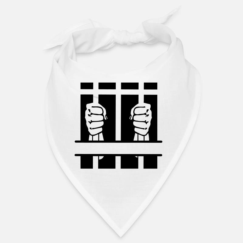 Two fists behind bars and space text Bandana