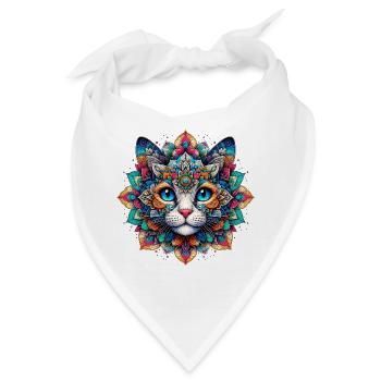 Katze mit Mandalas verziert - Bandana - Weiß - Vorne