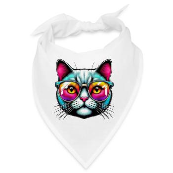 Kater mit Sonnenbrille - Bandana - Weiß - Vorne