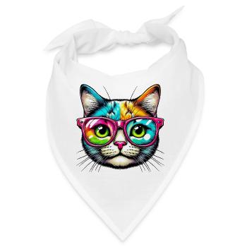 Kater mit Sonnenbrille - Bandana - Weiß - Vorne