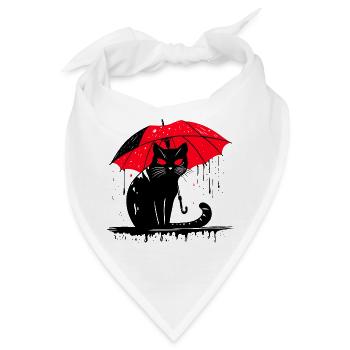 Katze mit Regenschirm – Sauwetter - Bandana - Weiß - Vorne
