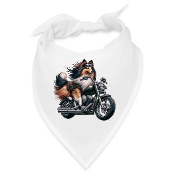 Collie Biker Auf Chopper Motorrad Mit Brille - Bandana - Weiß - Vorne