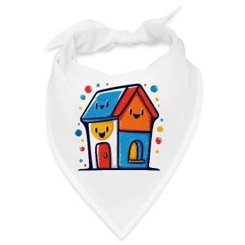 Buntes Haus-Trio mit lachenden Gesichtern - Bandana - Weiß - Vorne