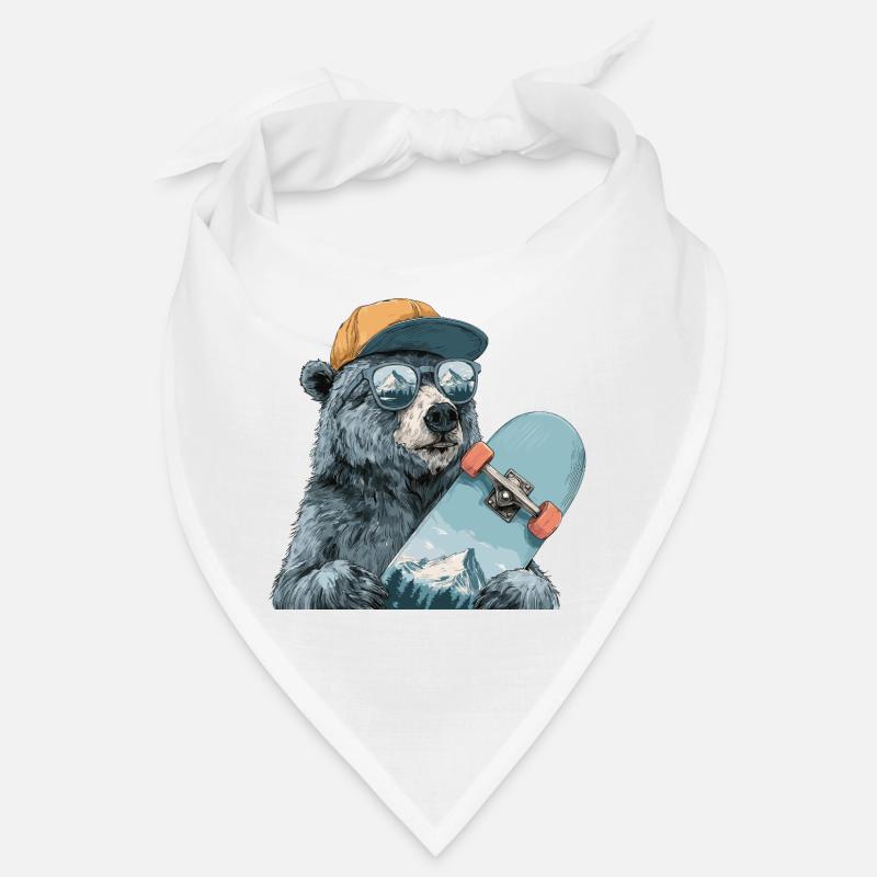 Bear Skater with Mountain Reflection Bandana