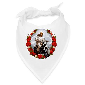 Jesu Motorrad mit Rosen - Bandana - Weiß - Vorne