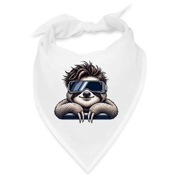 Cooler Faultier Cartoon VR Gamer Entspannen Relax - Bandana - Weiß - Vorne