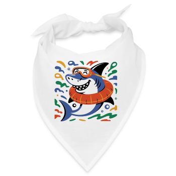 Lustiger Hai mit Schwimmring und Taucherbrille - Bandana - Weiß - Vorne