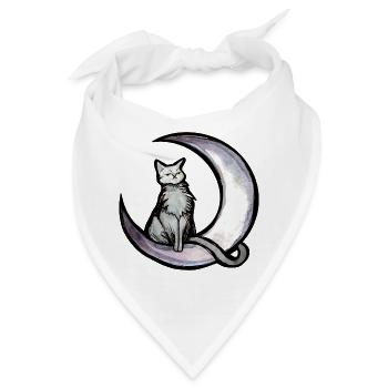 Mondbeschienene Katze auf dem Mondsichel - Bandana - Weiß - Vorne