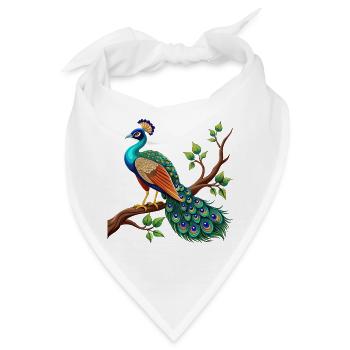 Einfacher Pfau auf Ast - Bandana - Weiß - Vorne