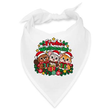 Frohe Weihnachten – Tiertrio - Bandana - Weiß - Vorne