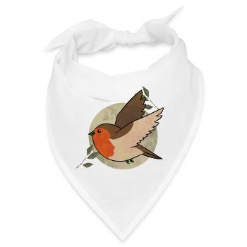 Aquarell Robin auf Kreis - Bandana - Weiß - Vorne