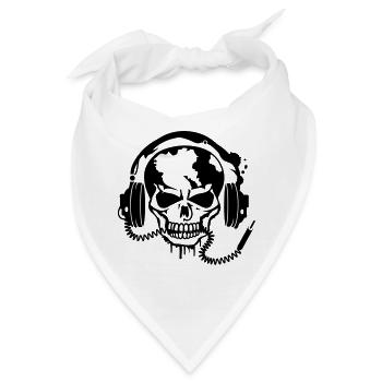 Totenschädel mit Kopfhörer und Kopfhörer Kabel - Bandana - Weiß - Vorne
