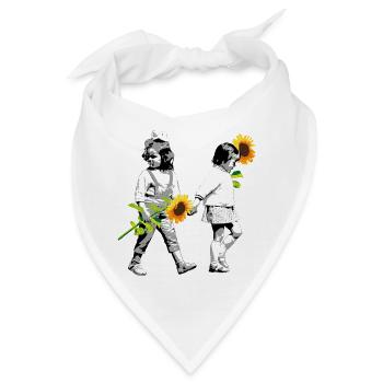 Blumenkinder | zwei kleineMädchen mit Sonnenblumen - Bandana - Weiß - Vorne