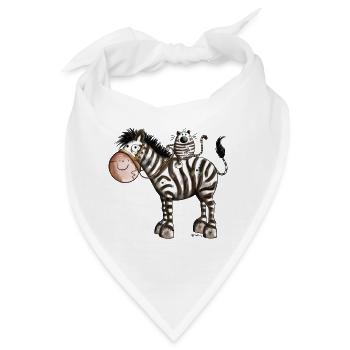 Zebra mit Katze - Bandana - Weiß - Vorne