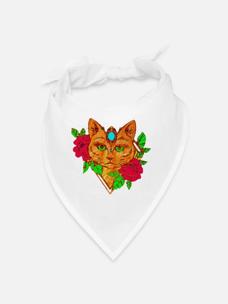 cat and flowers - Bandana - white