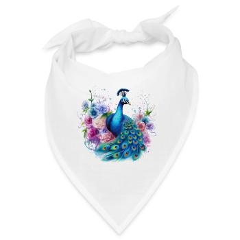 Pfau Blumen Pfauenfeder Exotisch Farbenfroh Bunt - Bandana - Weiß - Vorne