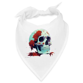 Schädel mit roten Blumen - Bandana - Weiß - Vorne