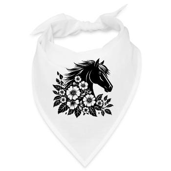 Pferdekopf mit Blumen - Bandana - Weiß - Vorne