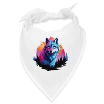 Wolf Wolfskopf Wölfe Wolfsrudel Natur Neon Bunt - Bandana - Weiß - Vorne