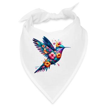Kolibri mit Blumen geschmückt - Bandana - Weiß - Vorne
