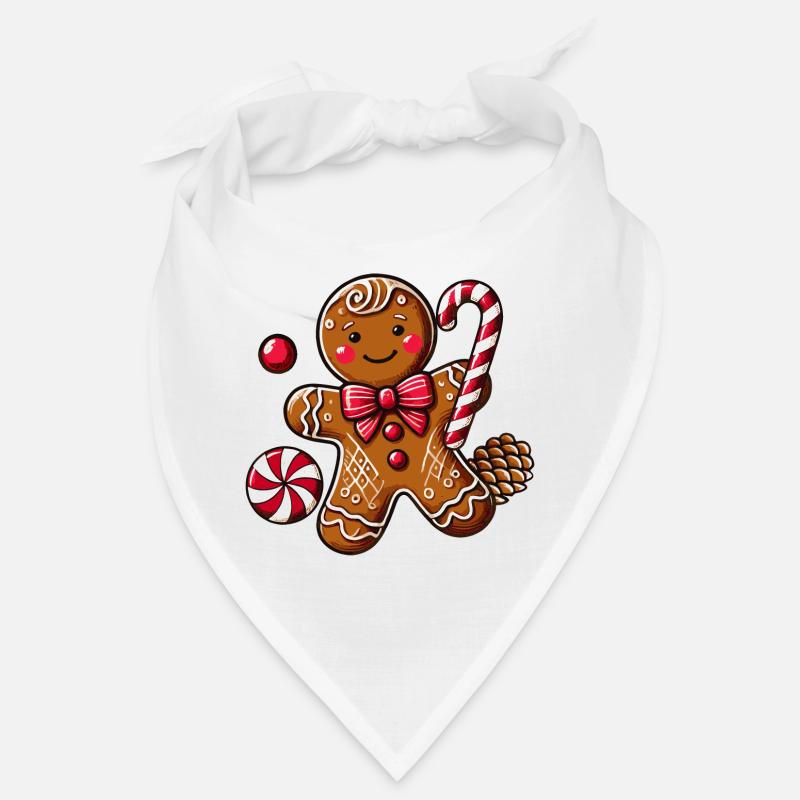Cheerful gingerbread man with candy cane Bandana