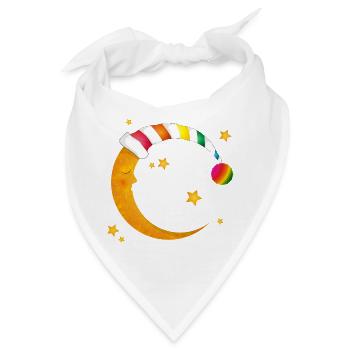 Schlafender Mond mit bunter Schlafmütze und Sterne - Bandana - Weiß - Vorne