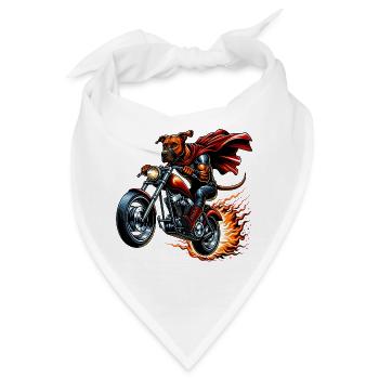 Superhelden Hund Mit Cape Auf Motorrad Mit Flammen - Bandana - Weiß - Vorne