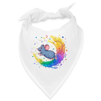Bunte Maus im Farbwirbel - Bandana - Weiß - Vorne