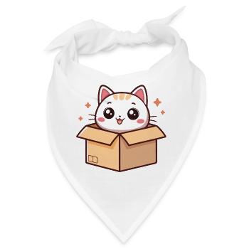 Kawaii-Katze in einer Kiste - Bandana - Weiß - Vorne