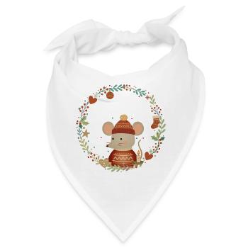 weihnachtliche Maus im gemütlichen Deko-Kranz - Bandana - Weiß - Vorne
